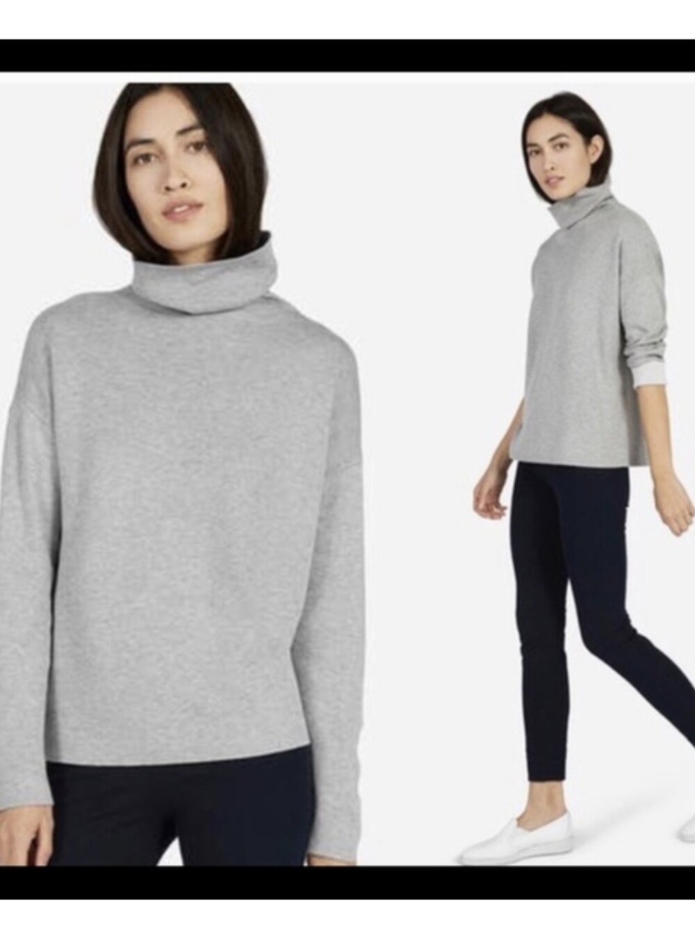Everlane The Cotton Double-Knit Turtleneck - Heather Gray